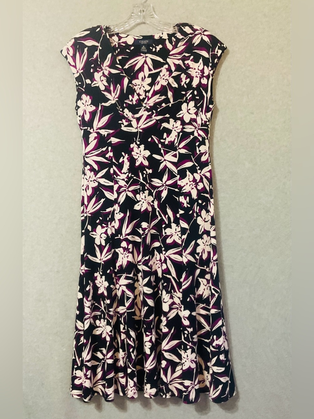 Chaps Black & Pink Floral Cap-Sleeve Dress SZ M